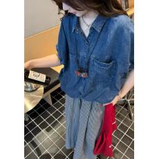 批发2026夏季新款韩版宽松显瘦百搭<b class='q'>牛仔</b><b class='q'>衬衫</b>女设计感小众上衣