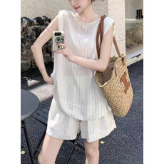 批发韩国两面穿宽松亚麻时套装 韩版背心+<b class='q'>短裤</b>两件套