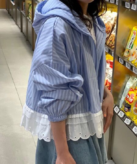 한 스타일 디자인 센스 레이스 꾸밈음 후드 셔츠 셔츠