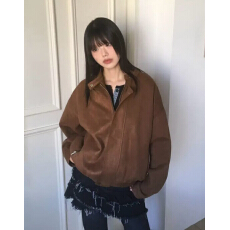 批发韩国 chic <b class='q'>街头</b>感复古麂皮绒拉链机车休闲百搭夹克短外套女