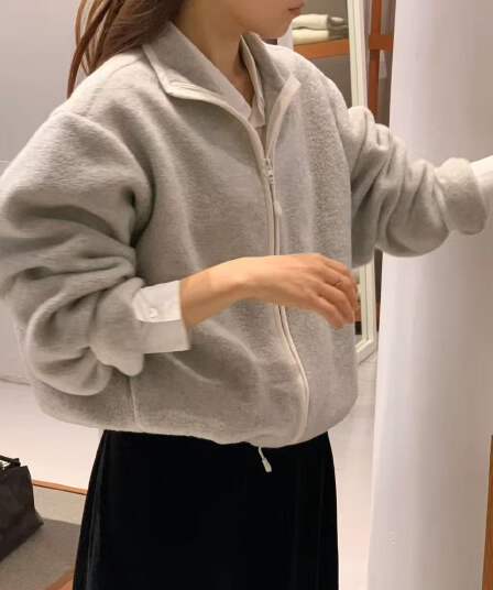 2026 새로운 한국 스타일 단색 스탠드 칼라 플리스 지퍼 재킷