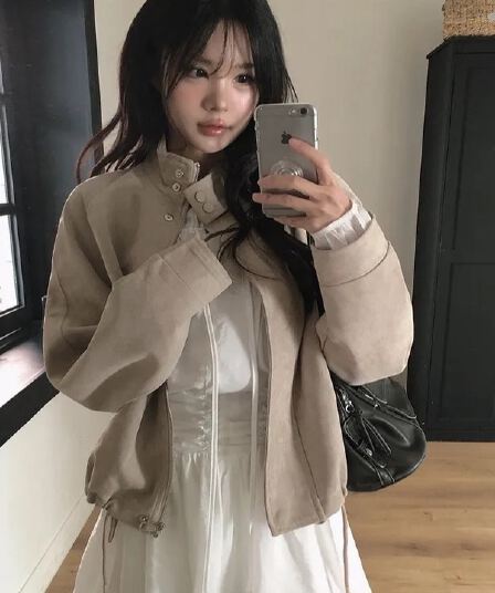 한국 ins 스웨이드 스탠드 칼라 재킷 재킷