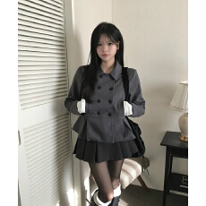 批发韩国chic <b class='q'>甜美</b>少女双排扣正肩收腰外套