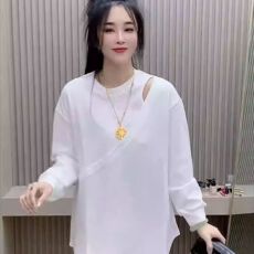 批发大码微胖镂空露肩长袖t恤女<b class='q'>春</b>秋季胖mm打底衫休闲宽松中长款上衣