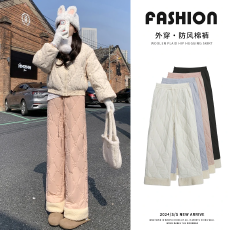 批发立体腰头棉裤<b class='q'>女</b>冬2025新款休闲保暖裤加绒裤子拼接阔腿<b class='q'>裤</b>