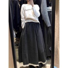 批发大码显瘦绵羊绒-有口袋秋冬宽松显瘦松拼接花边半身裙中长款裙