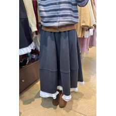 批发大码显瘦绵羊绒-有口袋秋冬宽松显瘦松拼接花边半身裙中长款裙