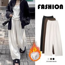 批发美拉德杏色阔腿裤女<b class='q'>秋</b>冬2025新款宽松慵懒风加绒软糯欧棉绒山本裤