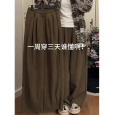批发棕色欧棉绒阔腿裤女春<b class='q'>秋</b>2025年新款宽松慵懒松弛感冬季山本阔腿裤
