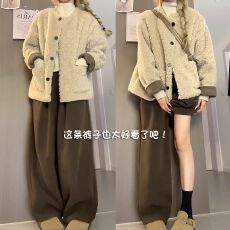 批发棕色欧棉绒阔腿裤女春<b class='q'>秋</b>2025年新款宽松慵懒松弛感冬季山本阔腿裤