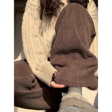 批发大码显瘦麦穗纹阔腿裤女春秋薄款高腰垂感雪尼尔窄版直筒休闲裤