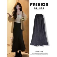 批发大码显瘦春<b class='q'>秋</b>薄款慵懒垂感半身裙百搭软糯休闲简约灰色A字长裙女