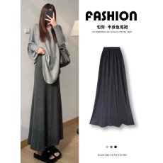 批发大码显瘦黑色鱼尾半身裙女春夏薄款高腰a字中长款气质显瘦包臀裙