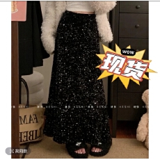 批发【嘎嘎】大码胖MM<b class='q'>冬</b>季新款遮肉显瘦丝绒闪片鱼尾半身裙11004D