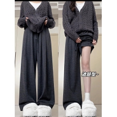 批发大码显瘦高腰糯米裤女<b class='q'>春</b>夏薄款运动宽松BF慵懒风直筒休闲阔腿裤