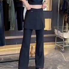 批发大码曼巴棉2025秋冬新款大码微喇裤黑色高腰假两件裤裙加厚休闲裤