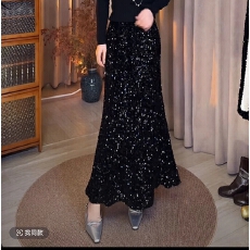 批发纯色亮片鱼尾裙女秋<b class='q'>冬</b>款高腰设计感小众松紧腰显瘦半身裙中长裙