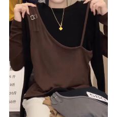 批发大码假两件长袖T恤女欧货2025<b class='q'>冬</b>季新款修身显瘦洋气上衣