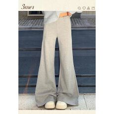 批发灰色微喇卫裤女2025秋冬新款韩版阔腿加绒加厚运动慵懒休闲裤子