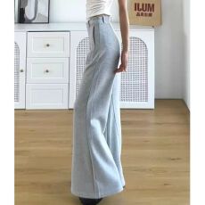 批发灰色微喇卫裤女2025秋冬新款韩版阔腿加绒加厚运动慵懒休闲裤子