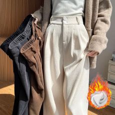 批发欧棉绒阔腿裤女新款高腰直筒显瘦<b class='q'>春</b>秋冬季西装休闲加厚加绒裤子