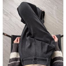 批发黑色欧棉绒裤子女秋冬季2025新款韩版高腰窄版直筒阔腿裤垂坠感