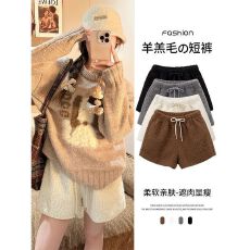 批发白色羊羔绒<b class='q'>短裤</b>女外穿秋冬季2025新款<b class='q'>高腰</b>显瘦加厚a字休闲靴裤子
