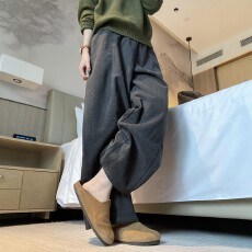 批发胖MM显瘦灰色毛呢阔腿裤子冬女款大码秋休闲卫裤梧桐裤