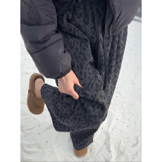 批发加绒加厚豹纹裤子宽松bf慵懒风阔腿休闲裤梨型大码胖mm糯米毛巾裤