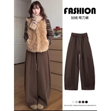 批发大码显瘦新款休闲女装秋冬高腰垂坠感灯芯绒阔腿裤