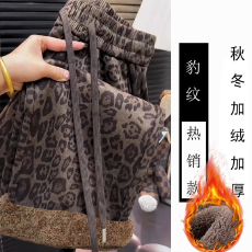 批发大码欧洲站辣妹豹纹阔腿裤女<b class='q'>秋</b>冬加绒加厚高腰宽松小众长裤