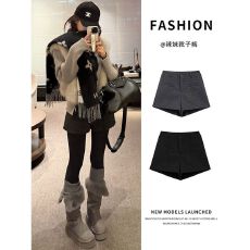批发黑色毛呢包臀短裤女秋冬季2025新款辣妹外穿a字厚款韩系高腰靴裤
