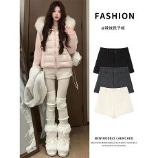 批发杏色毛呢短裤女秋冬季2025新款高腰a字辣妹气质百搭靴裤休闲热裤
