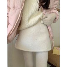 批发羊羔毛绒包臀短裙女秋<b class='q'>冬</b>季2025年新款宽松显瘦紧身a字阔腿半身裙