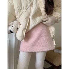 批发羊羔毛绒包臀短裙女秋<b class='q'>冬</b>季2025年新款宽松显瘦紧身a字阔腿半身裙