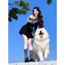 批发巨好看的早秋穿搭独特漂亮修身气质设计感一字肩紫色针织长袖上衣