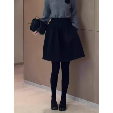 批发黑色加厚毛呢花苞裙女2025冬季爆款大码女装高腰百搭显瘦遮胯短裙