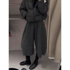 批发大码有口袋 胖mm秋<b class='q'>冬</b>新款松紧腰弯刀七分裤显瘦阔腿裤休闲裤