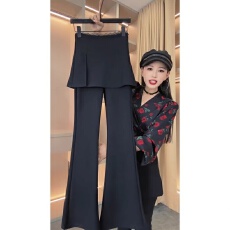 批发显瘦假两件屁帘高弹微喇裤女春季新款高腰显瘦百搭休闲西装喇叭裤