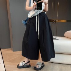 批发特大码显瘦松紧腰宽松加肥休闲裙裤女胖MM高腰阔腿七分裤<b class='q'>夏</b>季240