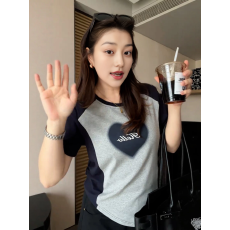 批发大码韩系圆领爱心印花修容短袖t恤女夏季新款胖mm巨显瘦遮肉上衣