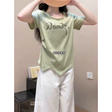 批发小清新绿色字母印花短袖t恤女2026夏大码胖MM小众设计感别致上衣