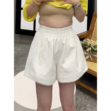 批发显瘦2026夏季白色松紧腰花边休闲阔腿短裤女胖mm宽松显瘦a字热裤