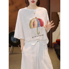 批发彩虹雨伞立体纽扣薄款短袖T恤女2026夏季新款潮牌宽松百搭上衣