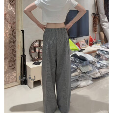 批发黑白格子设计休闲裤女2026春秋新款时尚高腰宽松显瘦垂感阔腿裤子