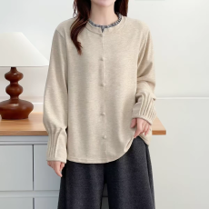 批发大码胖mm百搭显瘦拼接花边圆领打底衫女秋季新款宽松遮肉上衣
