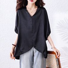 批发实拍缎面短袖T恤女2026夏季新款大码女装宽松显瘦<b class='q'>上衣</b>