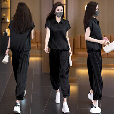 批发实拍20256洋气大码<b class='q'>女</b>装套装胖MM时尚宽松显瘦<b class='q'>哈伦裤</b>两件套