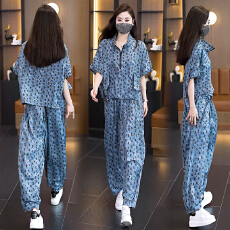 批发实拍2026夏季新款大码女装透气时尚宽松遮肉高级设计感<b class='q'>套装</b>