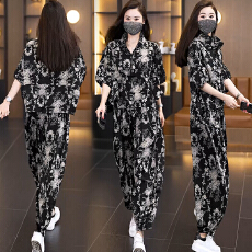 批发实拍2026年洋气大码女装<b class='q'>套装</b>胖MM印花时尚宽松显瘦<b class='q'>哈伦裤</b>两件套